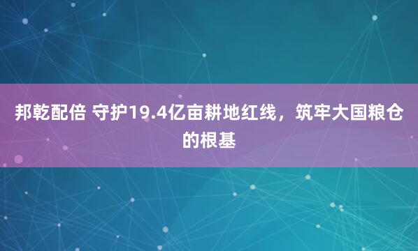 邦乾配倍 守护19.4亿亩耕地红线,筑牢大国粮仓的根基